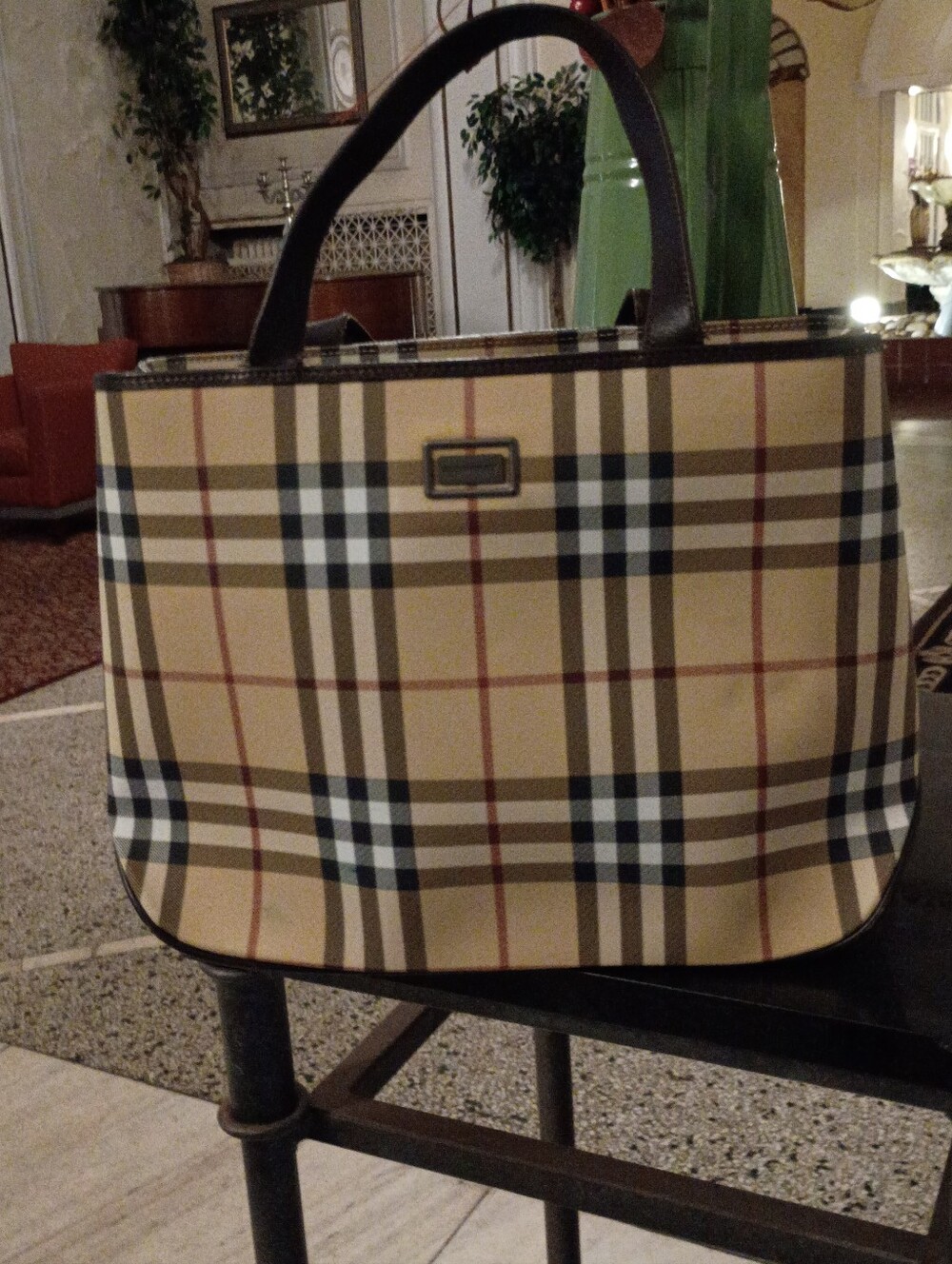 Burberry Nova Check Tote with Dual Comparments and Dark Brown Trim